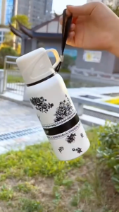 Portable Stainless Steel Gardenia Thermos Cup With Tea Drain Large-capacity Sport Kettle For Making TeaGreat For Outdoor Travel