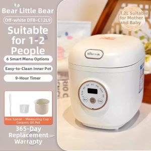 「China Plug」Bear | Smart Mini Rice Cooker with Multiple Functions for 1-2 or 3-4 People
