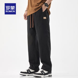ROMON | Romon Pure Cotton Mens Casual Pants Summer Thin Loose Straight Wide Leg Sport Long Trousers Trendy American Workwear Style