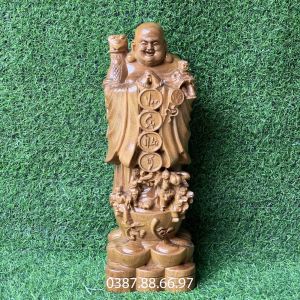 Tượng phật di lặc ngũ phúc vạn sự như ý cao 30cm và 40cm chất liệu gỗ bách xanh