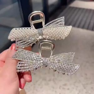 F4 Jepit Rambut Korea Bahan Alloy 11.8cm Permata Bentuk Pita Jedai Logam SUPER JUMBO HCM019