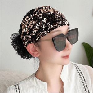 New Stylish Sequin Hair Cap Flower Shaped Headband Home Use Womens Hair Accessories Hide Gray Hair Gather Loose Hair Cap