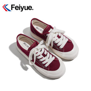 รองเท้าผ้าใบสีแดงเข้ม Feiyue สำหรับผู้หญิง ฤดูใบไม้ผลิ 2025 ทรงเรียบง่าย สวมใส่สบาย รองเท้าลำลอง ทรงหุ้มข้อต่ำ ด้านล่างหนา
