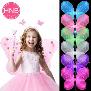 4 Pcs Set Luminous Butterfly Costume for Baby Girl Party Wings Fairy Halloween Costume Birthday Part Christmas Costume