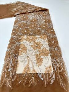 Royal Blue Lace Fabric French Sequins African Beaded Lace Fabric Fashion Nigerian Lace Fabric 2026 High Quality Dress AT3023-A1