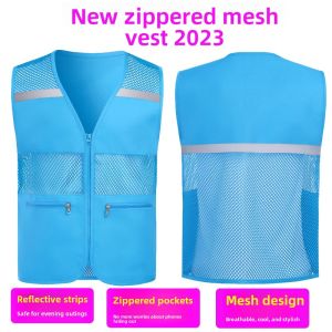 Reflective Strip Volunteer Vest Breathable Mesh Community Member Student Parent Logo Printed Casual Fashion Urban Style Backless Vest