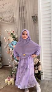 LABELLA GAMIS SABIN SILK SET JILBAB ANAK CEWEK 6-14 TH DRESS MUSLIM CANTIK LEBARAN ADILLA WARNA UNGU