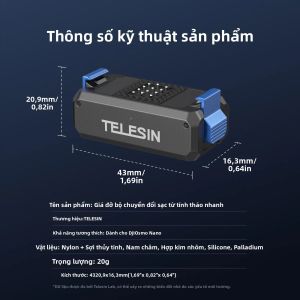 TELESIN Từ Tính Phát Hành Nhanh Bộ Chuyển Đổi Sạc Móng Vuốt Kép Hợp Kim Nhôm Cho DJI OSMO Nano Phụ Kiện Camera Hành Động
