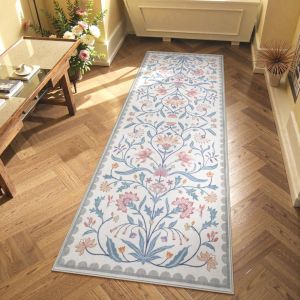 Boho Floral Vine Runner Rug European Classic Carpet with Flower Pattern Vintage Decor Long Non-Slip Mat for Hallway Living Room