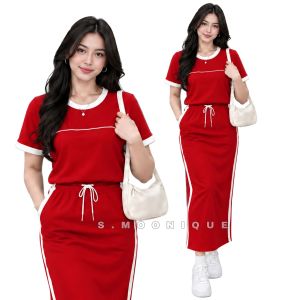 Sporty Two-Piece Maxi Set fit S-XL cotton spandex fabric