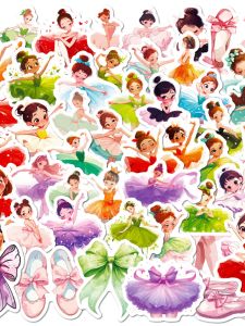 50-Piece Ballet Dancing Girl Cartoon Stickers Decorative Notes Stickers for Luggage Water Cups Cute Dance Girl Decals