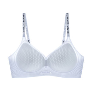 MiiOW | เสื้อชั้นในผ้าไหมน้ำแข็งบางเฉียบสำหรับผู้หญิงในฤดูร้อน ทรงถ้วยว่าง ไร้รอยต่อ ระบายอากาศได้ดี เสื้อชั้นในแบบไม่มีโครง ทรง V สำหรับหน้าอกเล็ก