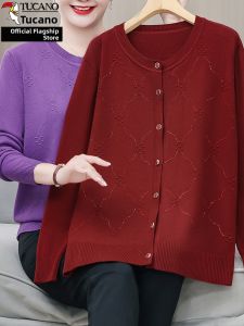 TUCANO | Solid Color Maternity Mid-aged Loose Knit Sweater Cardigan
