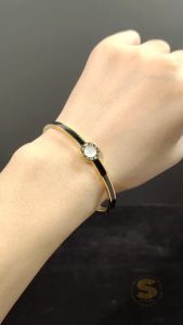 Sis Love Jewel Titanium Steel 18K Gold Plated Roman Black Oval Bangle Minimalist Simple Gelang Tangan Women Fashion Jewellery H089
