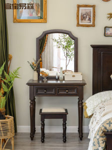 American Style Solid Wood Makeup Desk And Chair Set Vintage Spray Painted White Wax Wood Material Quality Luxury Type