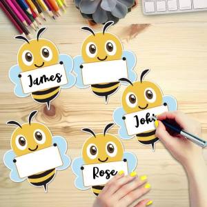 12/24/48Pcs Bee Shaped Paper Name Tags Bee Die Cuts For Crafts Student Nameplates for Classroom Supplies