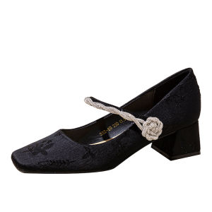 New Chinese Style Embroidered Mary Jane High Heels Womens 2025 New Diamond Buckle Fairy Matching Skirt Thick Heel Single Shoes