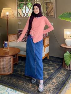 CESSA ROK SPAN JEANS SKIRT BELAH DEPAN WANITA ROK JEANS PANJANG VIRAL