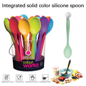 1PC Integrated Solid Color Silicone Spoon Large Dining Spoon Soup Spoon Mixing Spoon Seasoning Spoon Kitchen Cooking Tool