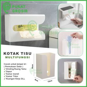Kotak Tisu tempel dinding wadah tissue multifungsi cocok untuk tempat remot tv ac aksesoris mini serbaguna pasang di tembok permukaan datar