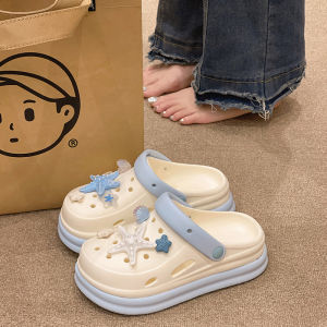 Summer Womens Clog Shoes Adorable Starfish Thick Bottom Beach Anti-slip Headed Sandals Two-Way Wear Comfortable Slip-On Flats