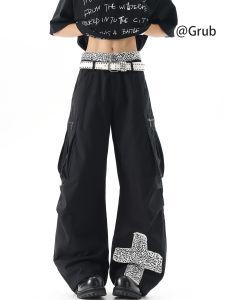 Grace Rub | Streetwear Fashionable High Street Design Loose Pants with Leopard and Cross