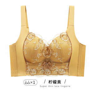 Yaloo Beauty Salon Line Adjustment Bra No Magnet No Iron Gathered Luxury Style Fixed Strap V-Neck Nylon Fabric Plant Floral Pattern