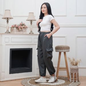 CELANA CARGO WANITA TALI SERUT STYLE KOREA BAHAN SEMI WOLL