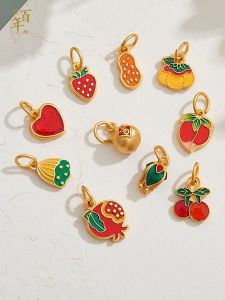 Traditional Gold Method Fruit Pendant Hand Bracelet Chain Peach Cherry Pomegranate Lotus Seed Heart Persimmon Jewelry Accessories
