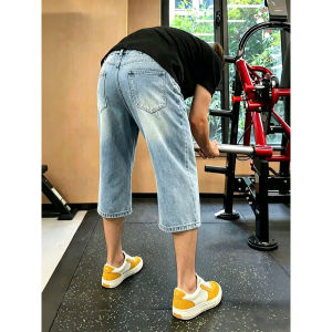 ZHUOCAN | Slim Fit Summer Light Blue Washed Jeans 3/4 Length