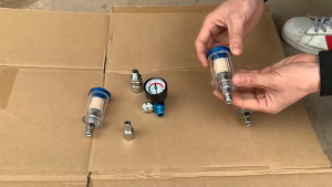 ตัวกรองแยกอากาศ น้ำมัน น้ำ ตัวดักความชื้น คอมเพรสเซอร์ ปืนพ่นสี เครื่องมือวัดแรงดัน เกลียว 1/4