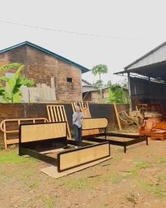 Ranjang Tempat Tidur Minimalis Kayu Jati Terbaik Kombinasi Rotan & Bambu