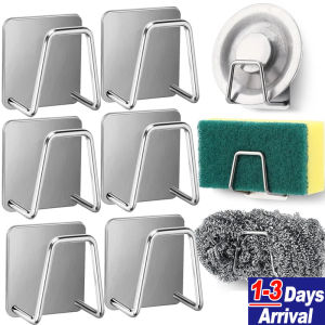 10pcs/5pcs/1pcs Sink Sponge Holders - Stainless Steel Wall Hooks Kitchen Cleaning Sponges Drain Drying Rack - Kitchen Organizer Hook - Wall Storage Holder