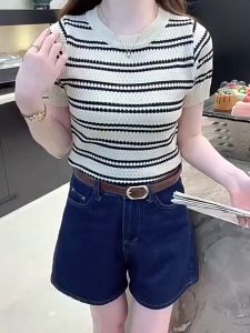 ⚡port⚡ blouses women new style 2025 Korean style casual striped round neck knitted blouse top for women 2️⃣0️⃣2️⃣5️⃣