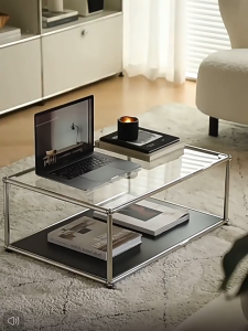 ⭐COD⭐Stainless Steel Modular Coffee Table Modern Minimalist Bauhaus Glass Side Table for Small
