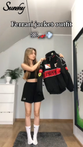 SUNSHY HarleyDavidson F1 Varsity Jacket For Women Racing Jackets With Zipper Loose Korean Style Windbreaker
