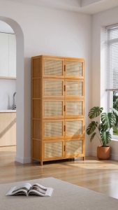 Bamboo Storage Cabinet 2/3/4/5-layer Double Doors Dustproof and Breathable Large Capacity Strong Load-bearing Capacity