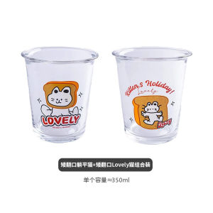 Tinyhome Cartoon Glass Cup Transparent Water Cup High Aesthetic Value Ins Coffee Milk Cup Couple Matching Glasses Drinkware
