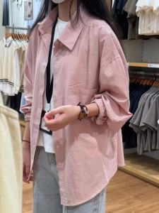 Dopamine Pure Cotton Long Sleeve Loose Womens Shirt Inner Wear Slimming Tummy Covering Outerwear Polo Collar Breathable Casual