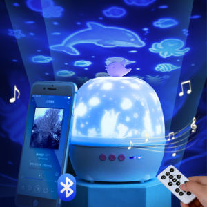 Brifit Rotating Projection Lamp Rechargeable Bluetooth Star Projector LED Night Light 6 replaceable slides 5-speed dimming used for children and infants to sleep auxiliary lighting