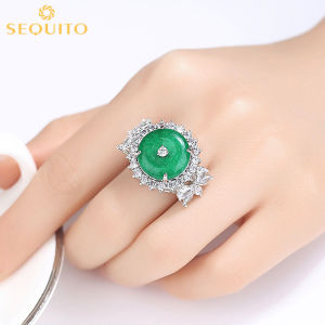 SEQUITO Womens Fashion CZ Wedding Adjustable Jewelry Vintage Green Finger Ring SR027