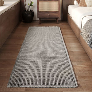 Modern Simple Wear-resistant Bedside Rug Long Stripe Knitted Floor Mat Tassel Bedroom Living Room Sofa Carpet Home Textile