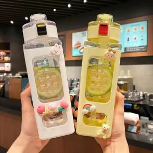 700ml ถ้วยน้ําฟางขวดน้ํามูลค่าสูงสแควร์เหยือกดื่มสด LeakProof เครื่องดื่มขวดน้ําสําหรับกีฬาขี่จักรยานท่องเที่ยว