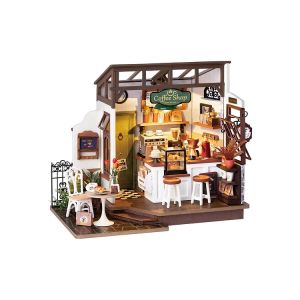Robotime No.17 Café Miniature House Kit DIY Miniature House Kit DIY Wooden Dollhouse Kit Bookshelf Decor for Kids Gifts Toys