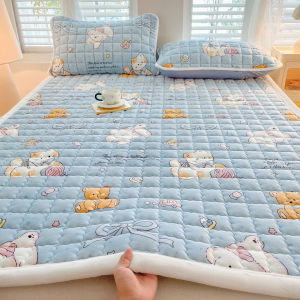 Cartoon Milk Velvet Bedding Single Piece Fleece Lined Mattress Cover Winter Warm Coral Fleece Bed Blanket Bedspread