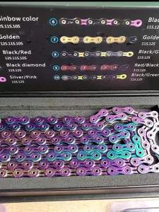 Bicycle Chains SUMC 9/10/11/12 Speed Rainbow Hollow Semi-hollow Magic Buckle Road Bike Bicycle Chain Length 116/126L Weight 250g