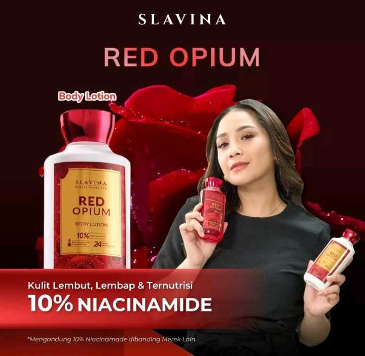 SLAVINA Body Lotion Red Opium Niacinamide 10 with Serum Burst