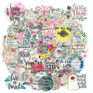 50PCS Fresh Inspirational Text Artistic Stickers Pack Waterproof PET Transparent Stickers Hand Account DIY Phone Water Decals