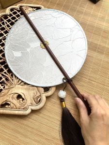 Foldable Bamboo Waist Fan Vintage Chinese Style Red Sandalwood Handle round Fan Face Luxury Light Weight Home Living Gift