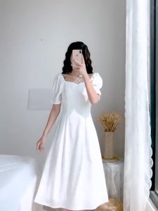 summer white long dress korean style plus size dinner dress women for party plain aesthetic elegant dress casual loose pregnant dress fit cocktail formal dress